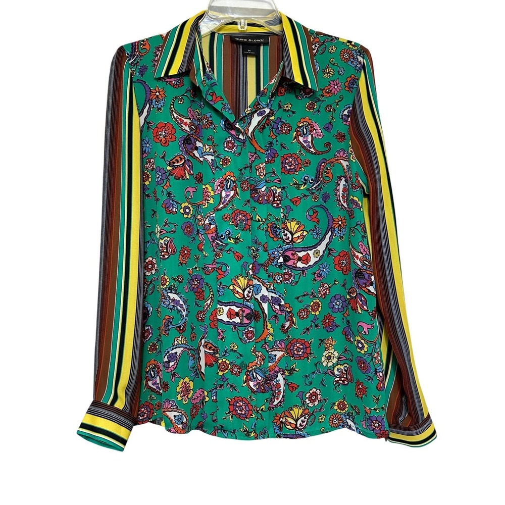Duro‎ Olowu JCP Paisley Floral Stripe Long Sleeve Button Up Shirt M Artsy